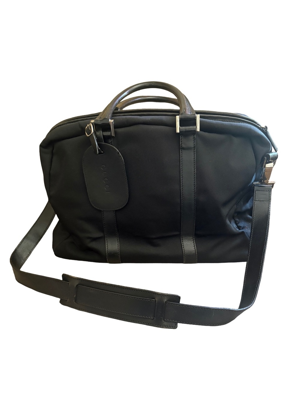 Vintage Gucci Black Nylon Briefcase with Leather Trim